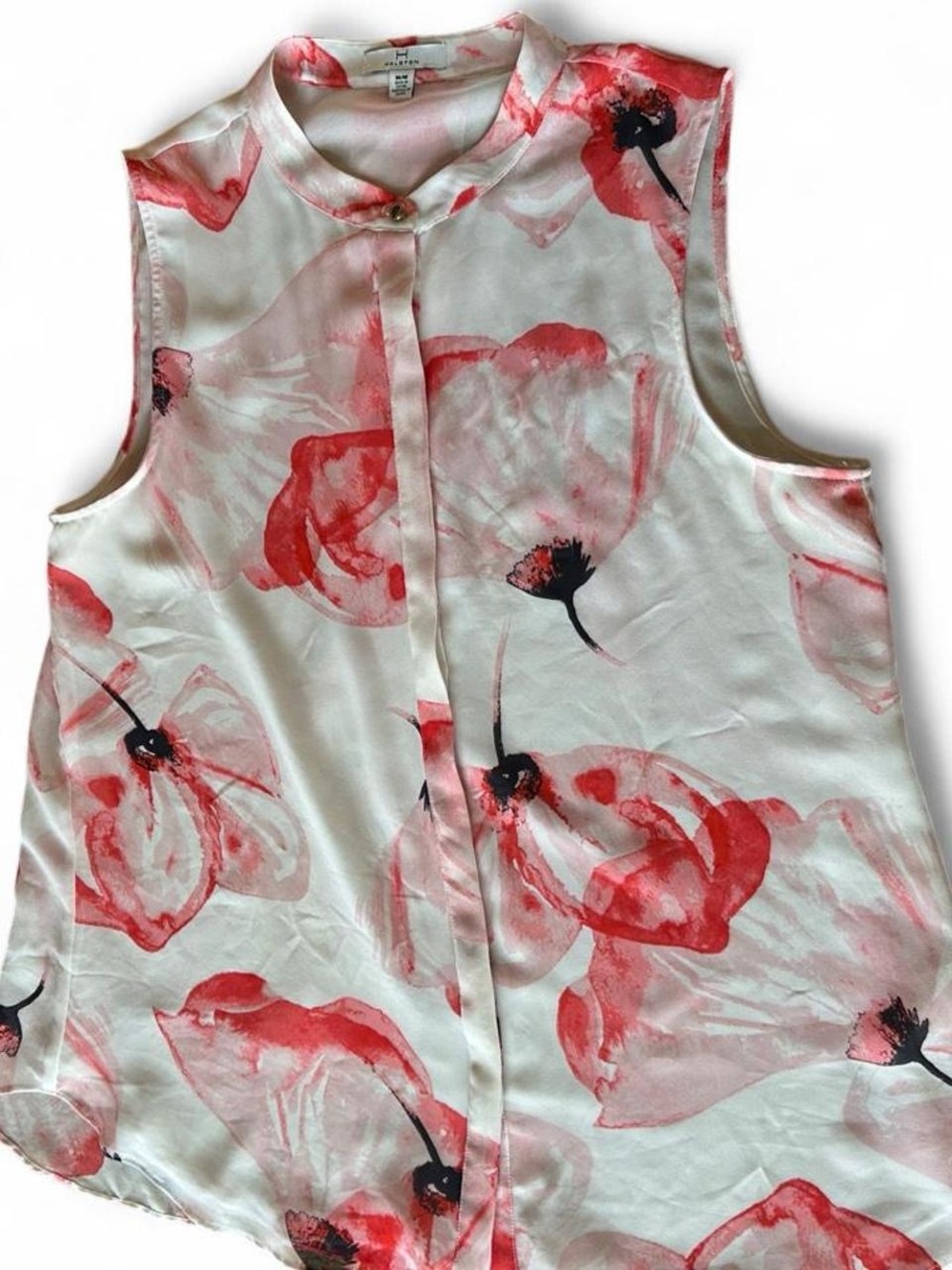 Halston Sleeveless Floral Blouse - Red Bloom